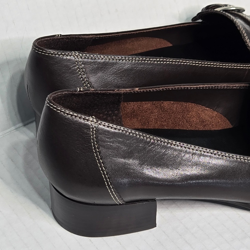 Etienne Aigner Jules Dark Brown Leather Croc Embossed Buckle Loafers 6M - Picture 4 of 10